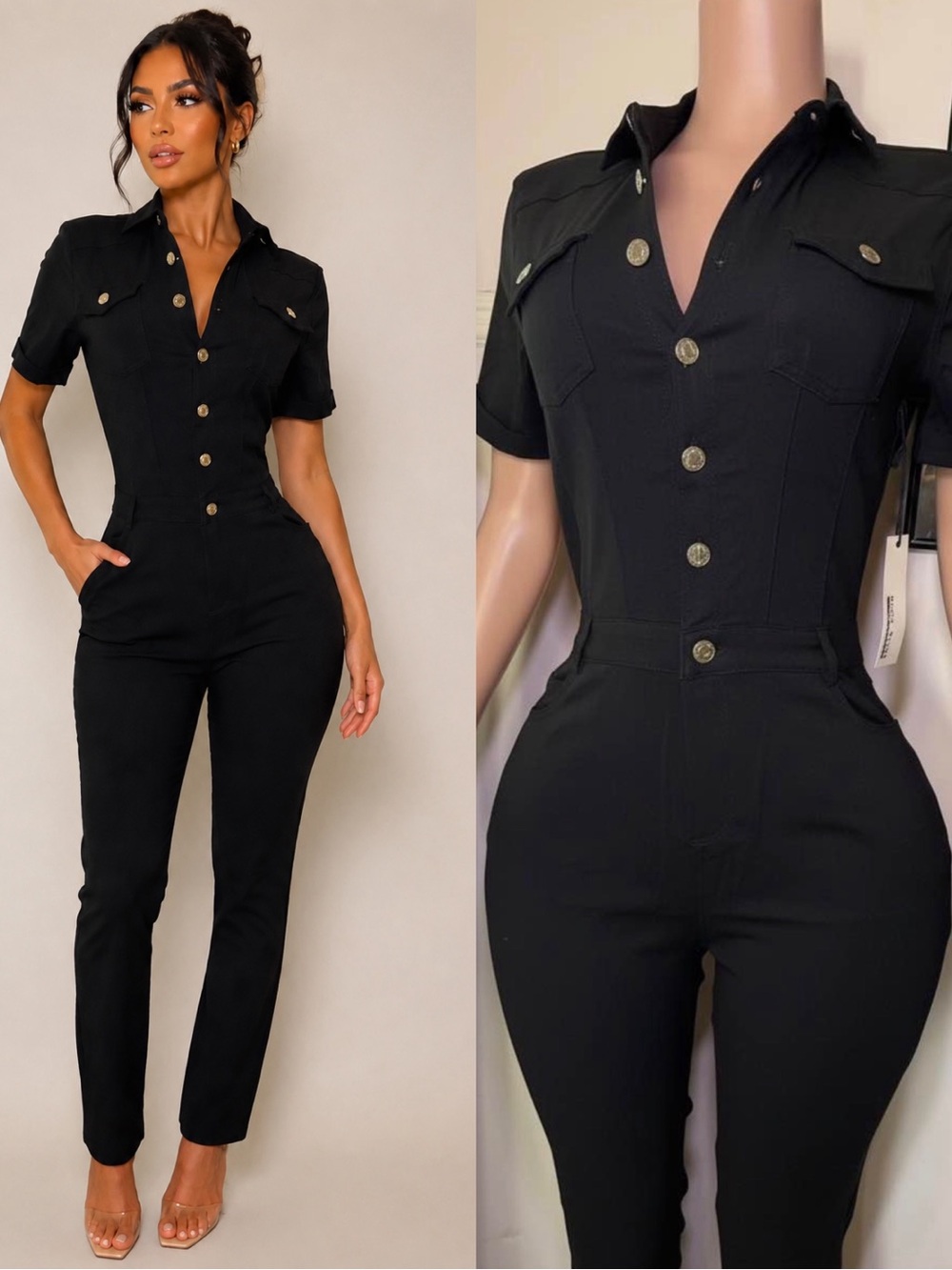 Classic Black Button-Front Jumpsuit